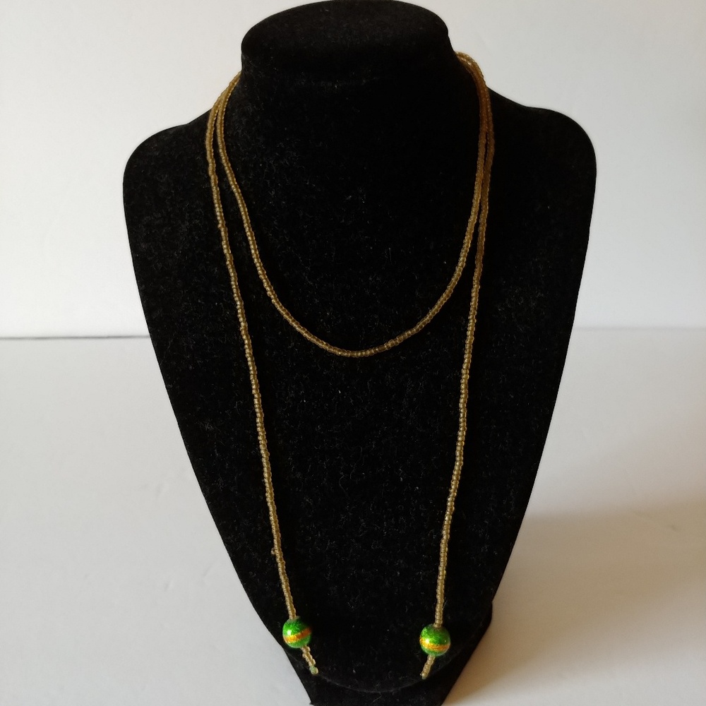 Unique Turkish Vintage Glass Bead Necklace Beaded Accessory Yellow and Green